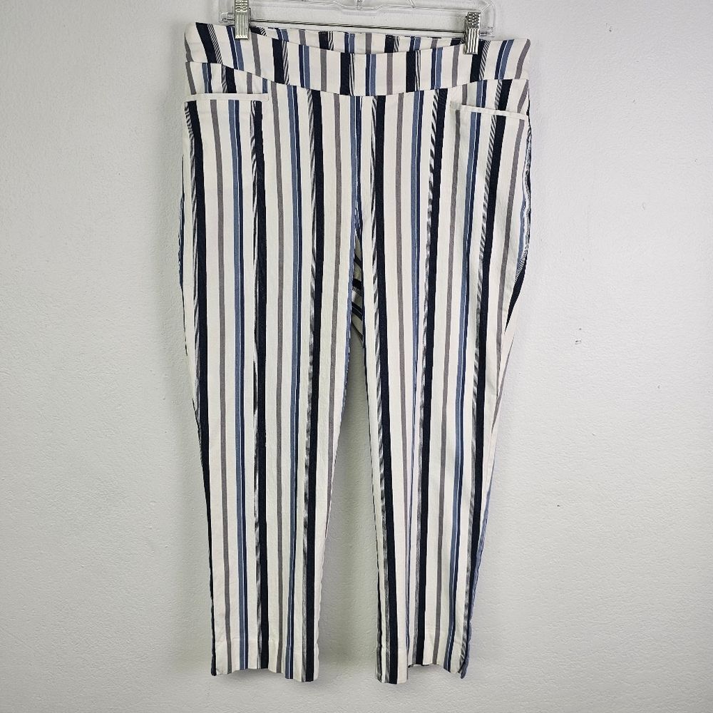 Chico's Capri Blue Stripe Stretch Pull On Sz 14 Coastal Resortwear Casual